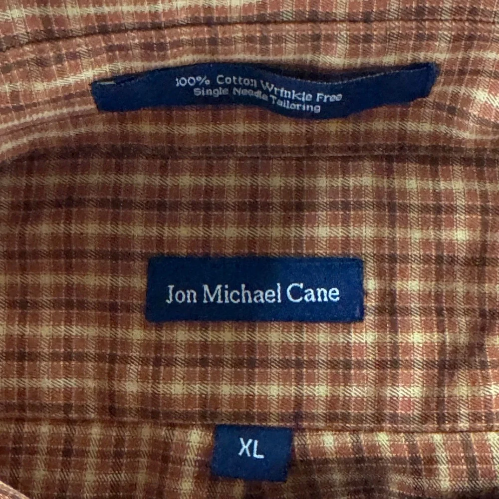 Jon Michael Cane Button Down Shirt Mens XL Rust Plaid Cotton Long Sleeve Casual - Picture 3 of 7